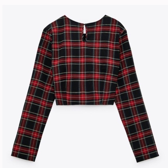 ❤️ ZARA RED BLACK PLAID LONG SLEEVE CROP TOP! - Picture 13 of 13